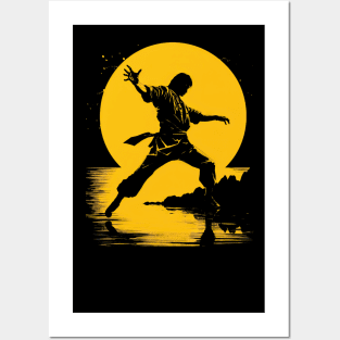 Midnight Ninja: Golden Black Silhouette in Pop Art Style Posters and Art